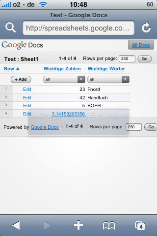 Google Spreadsheets auf dem iPhone