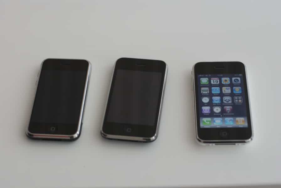 iPhone Classic, 3G und 3GS von links nach rechts