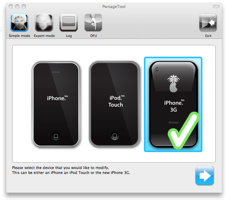 Pwnage-Tool: Auswahl iPhone 3G