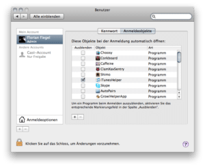 Anmeldeobjekte in Mac OS X Snow Leopard