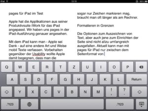Pages für iPad - zwei Spalten Layout