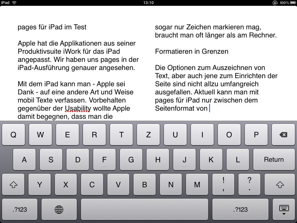Pages für iPad - zwei Spalten Layout