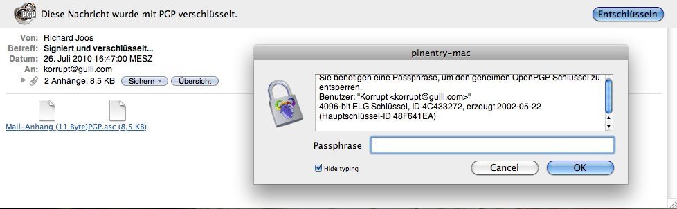 Apple Mail - GPG Entschlüsselung