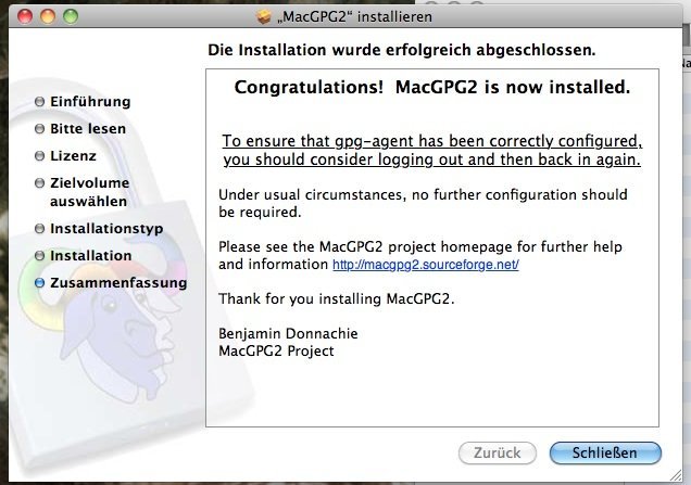 MacGPG2 - Installation abgeschlossen