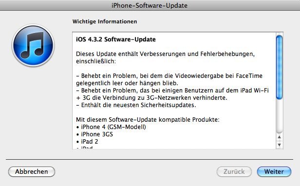 iOS 4.3.2 - Updatemeldung