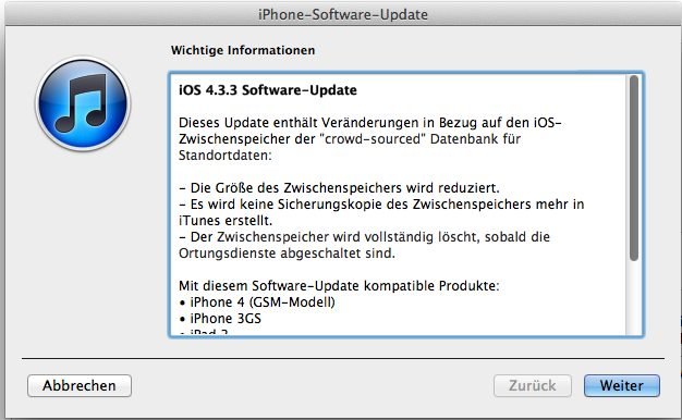 iOS 4.3.3 - Updatemeldung