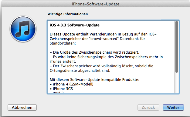 iOS 4.3.3 - Updatemeldung