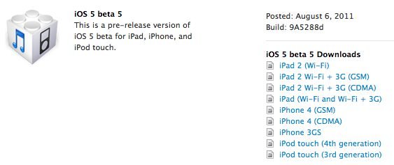 iOS 5 Beta 5 - Downloadlinks