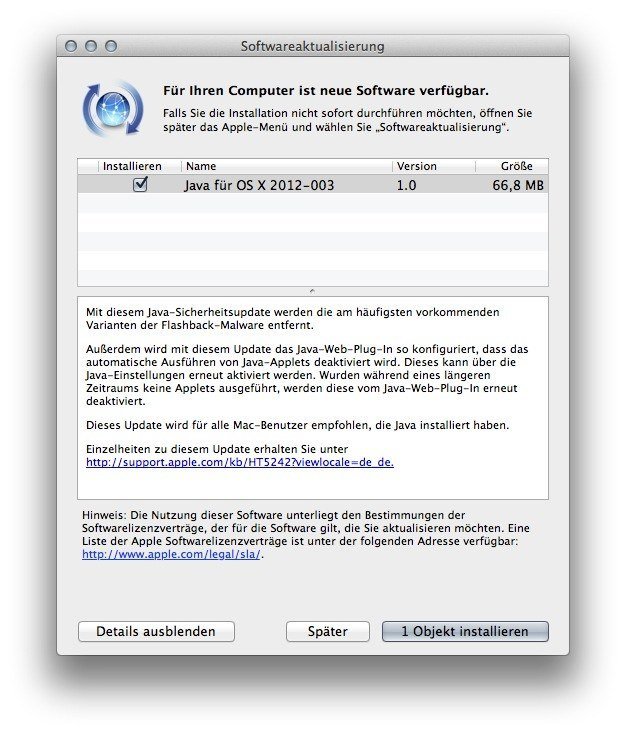 Java-Update für OS X 2012-003