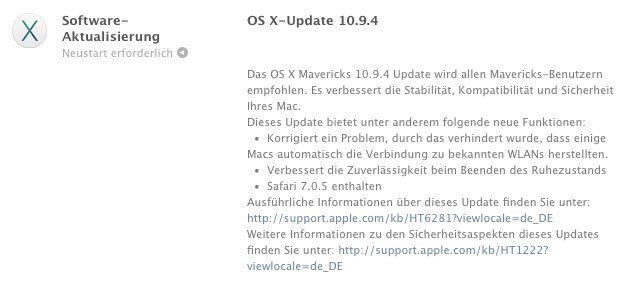 OS X 10.9.4 - Updatehinweis