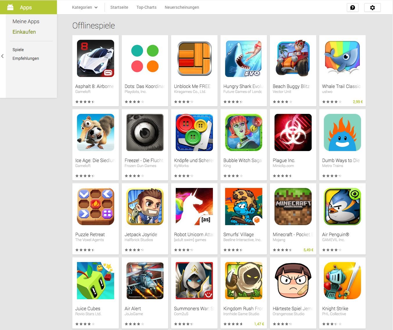 Google Play Store - Offlinespiele