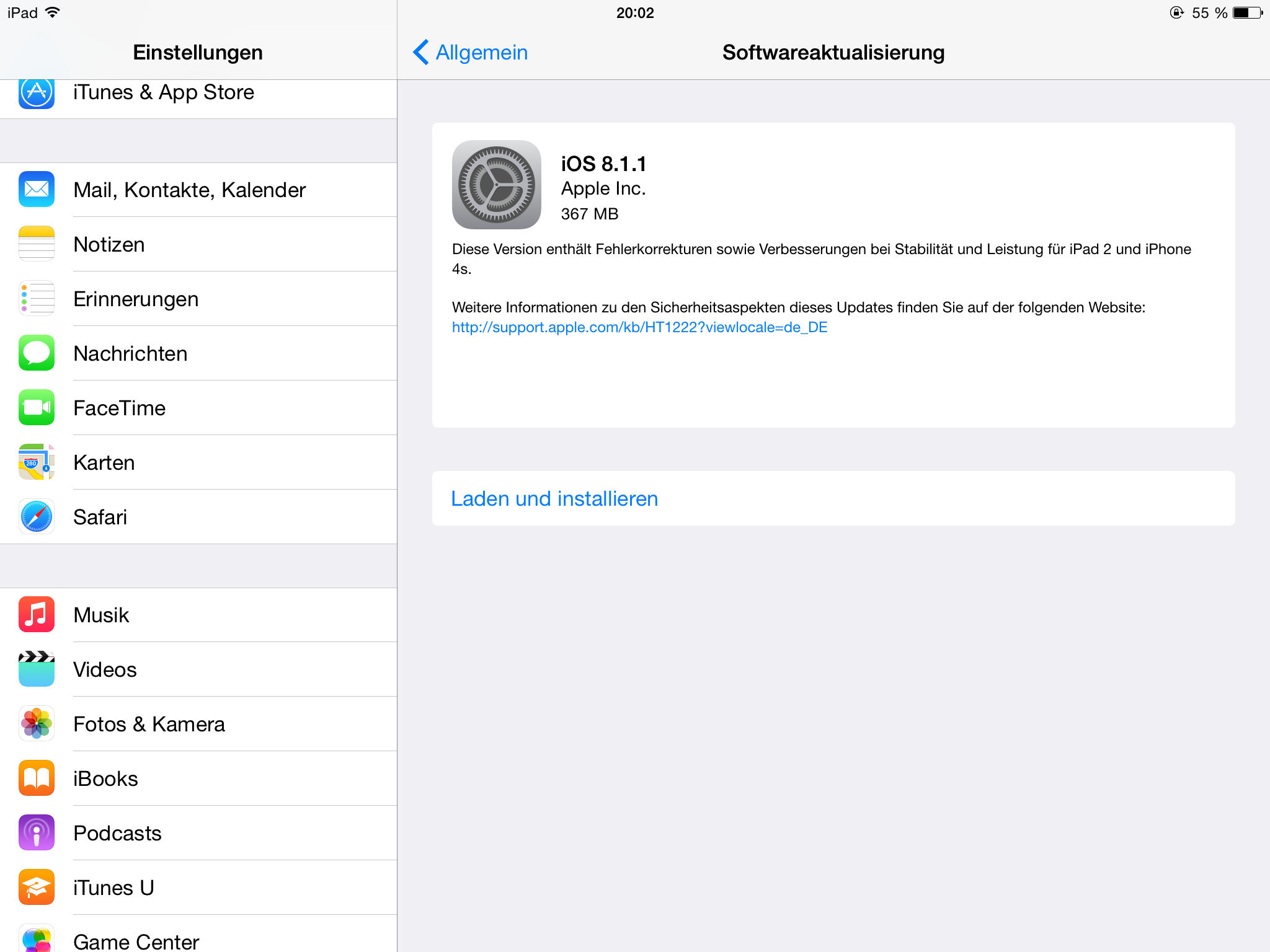 iOS 8.1.1 - Downloadhinweis