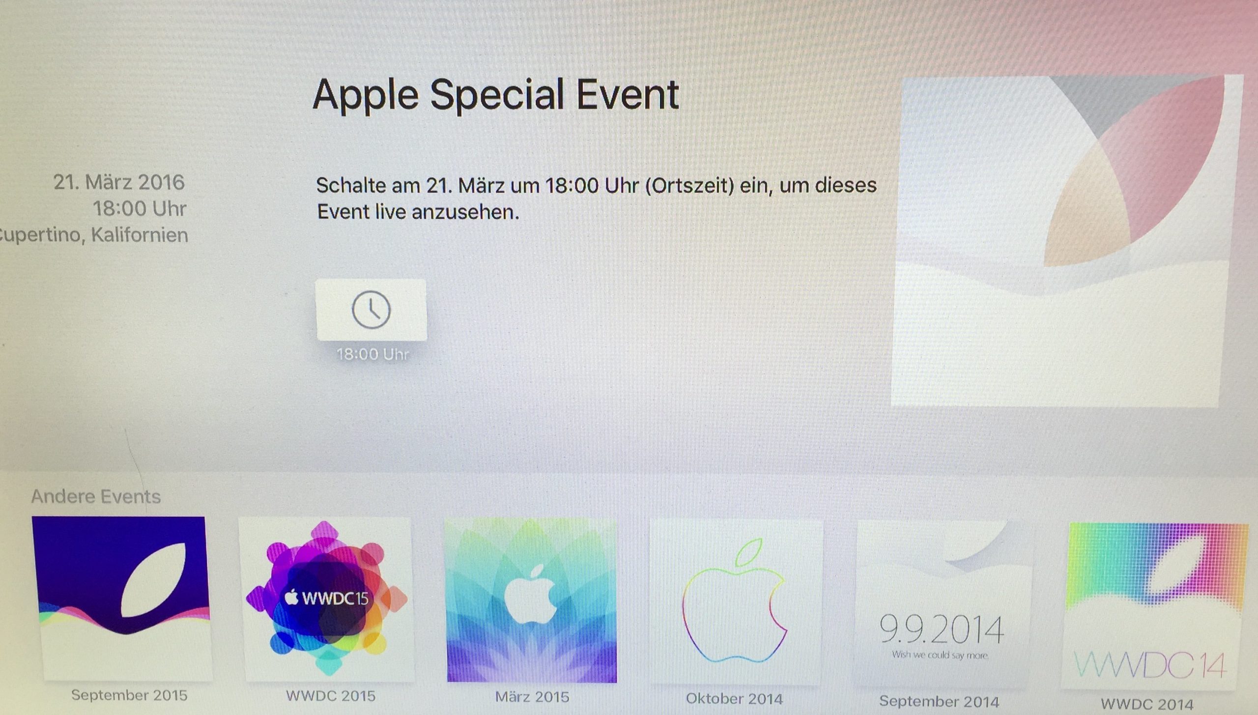 Apple Events, Foto der App für tvOS