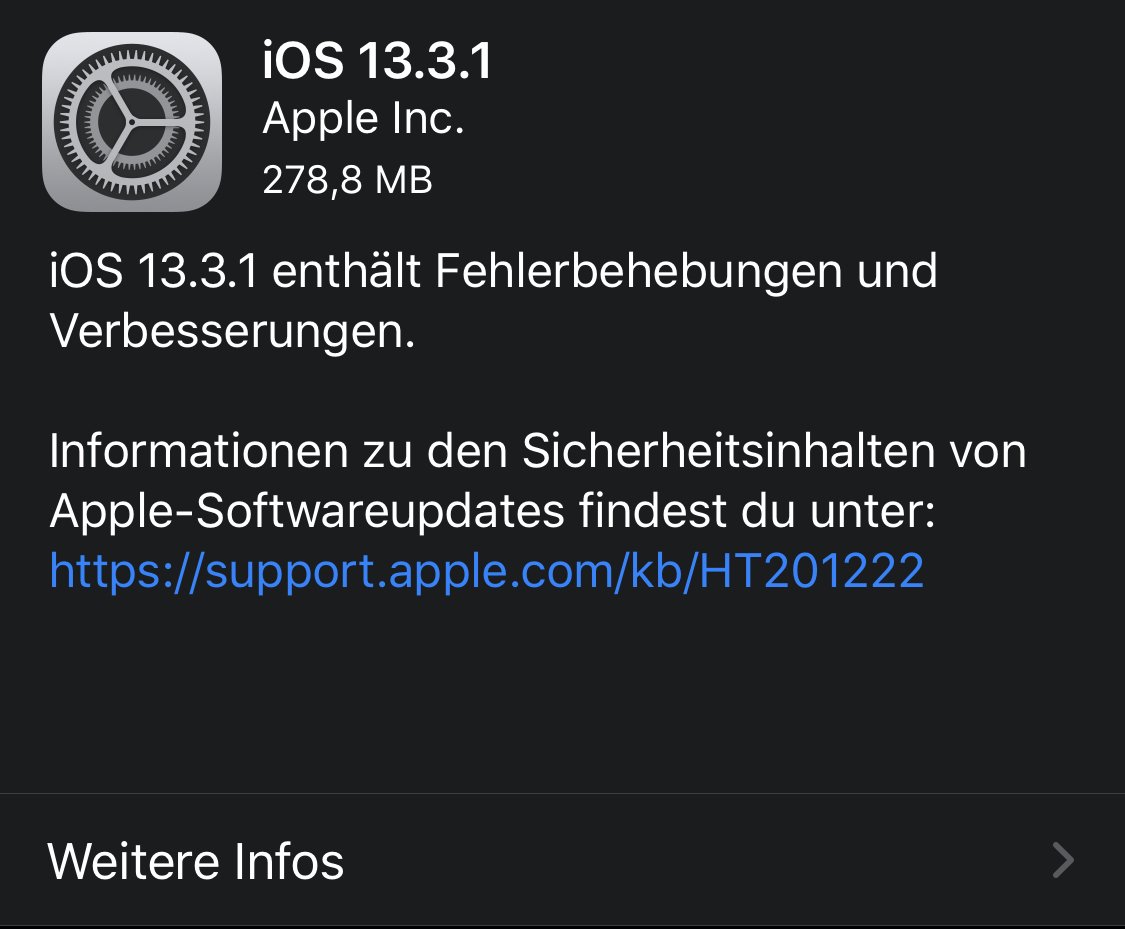 iOS 13.3.1 Update-Meldung