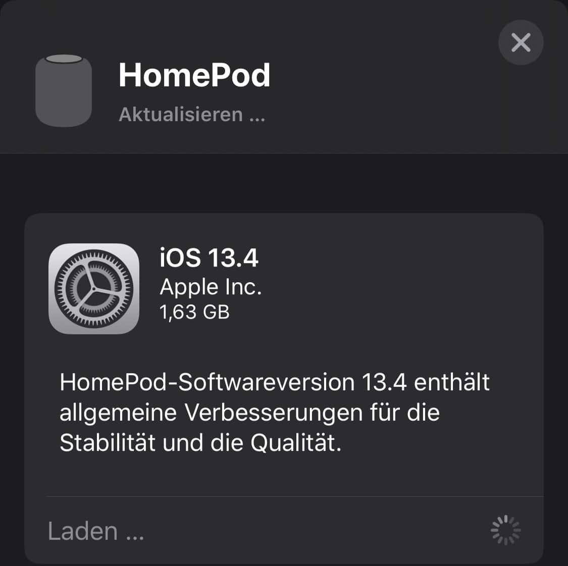 HomePod Update-Meldung auf iOS 13.4