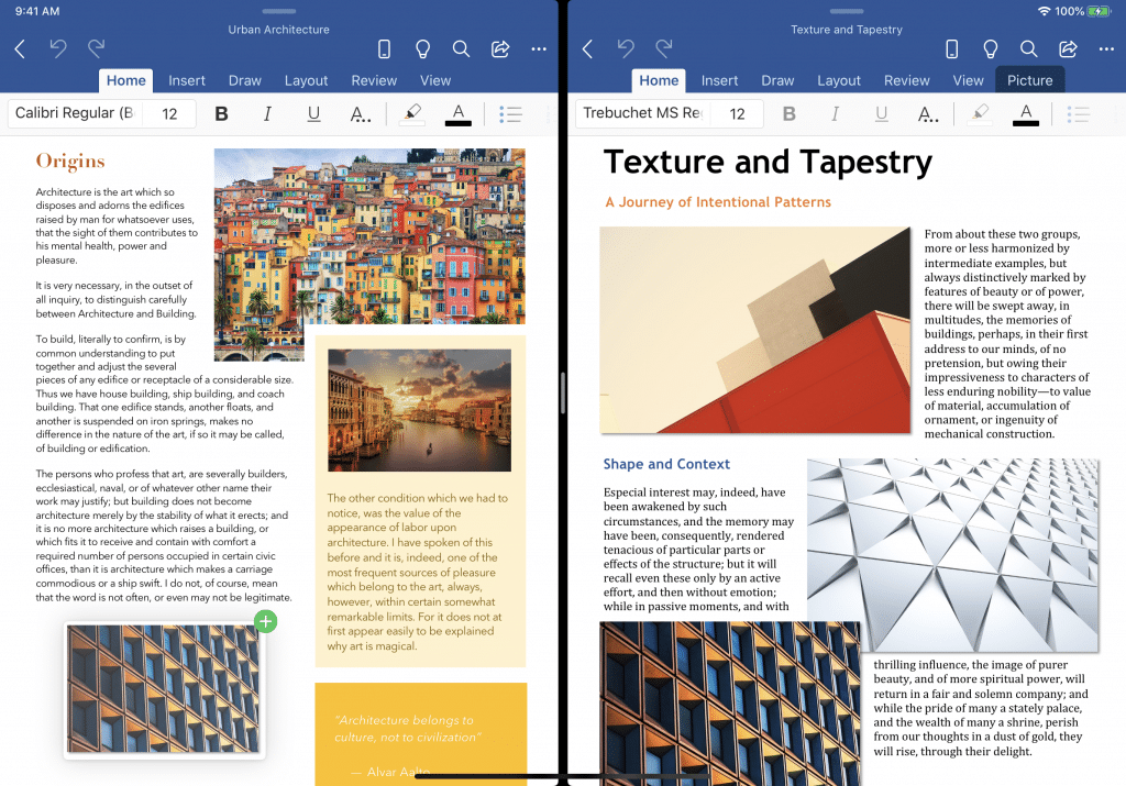 MS Word am iPad in zwei Fenstern nebeneinander