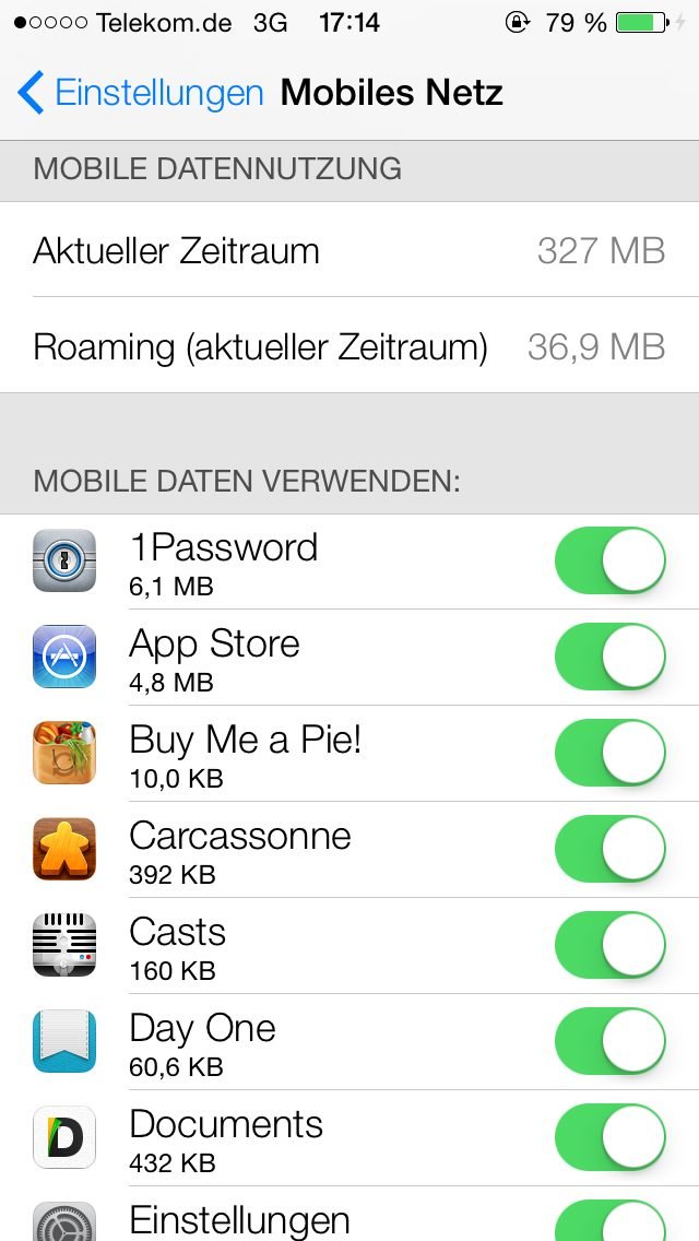 iOS-7-Screenshot: Datenverbrauch pro App anzeigen und regeln