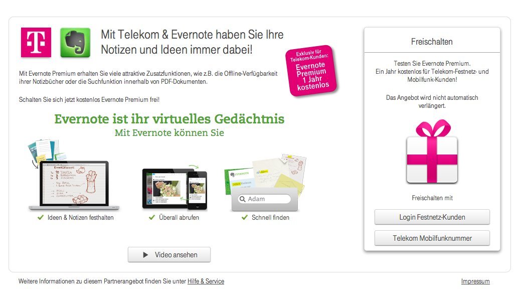 Evernote-Telekom-Promo