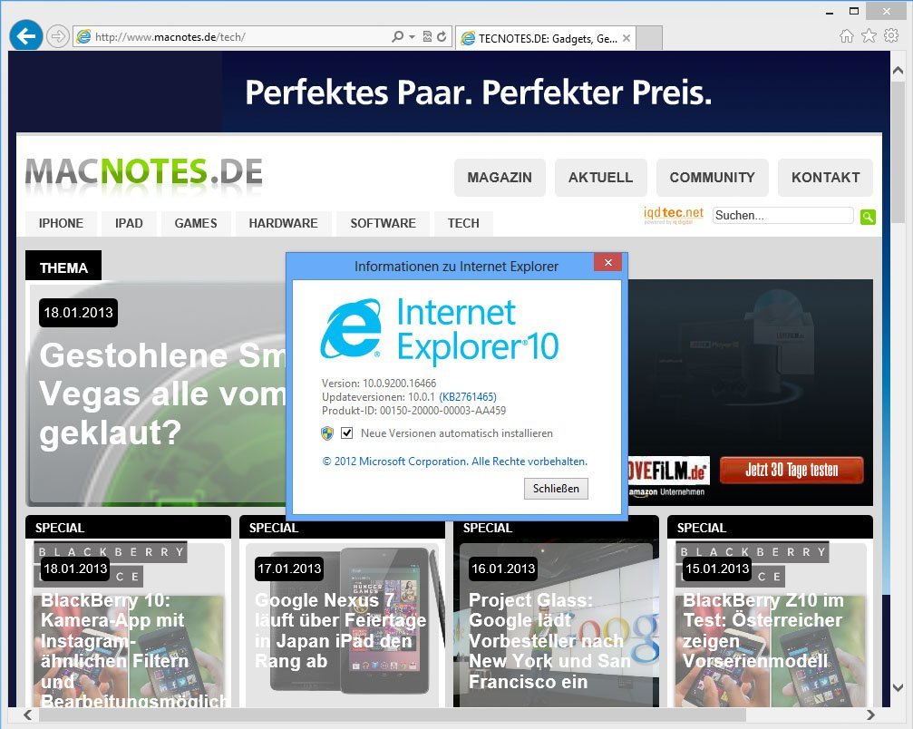 Internet Explorer 10 - Screenshot