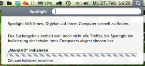 Menüzeile - Fortschritt beim Index