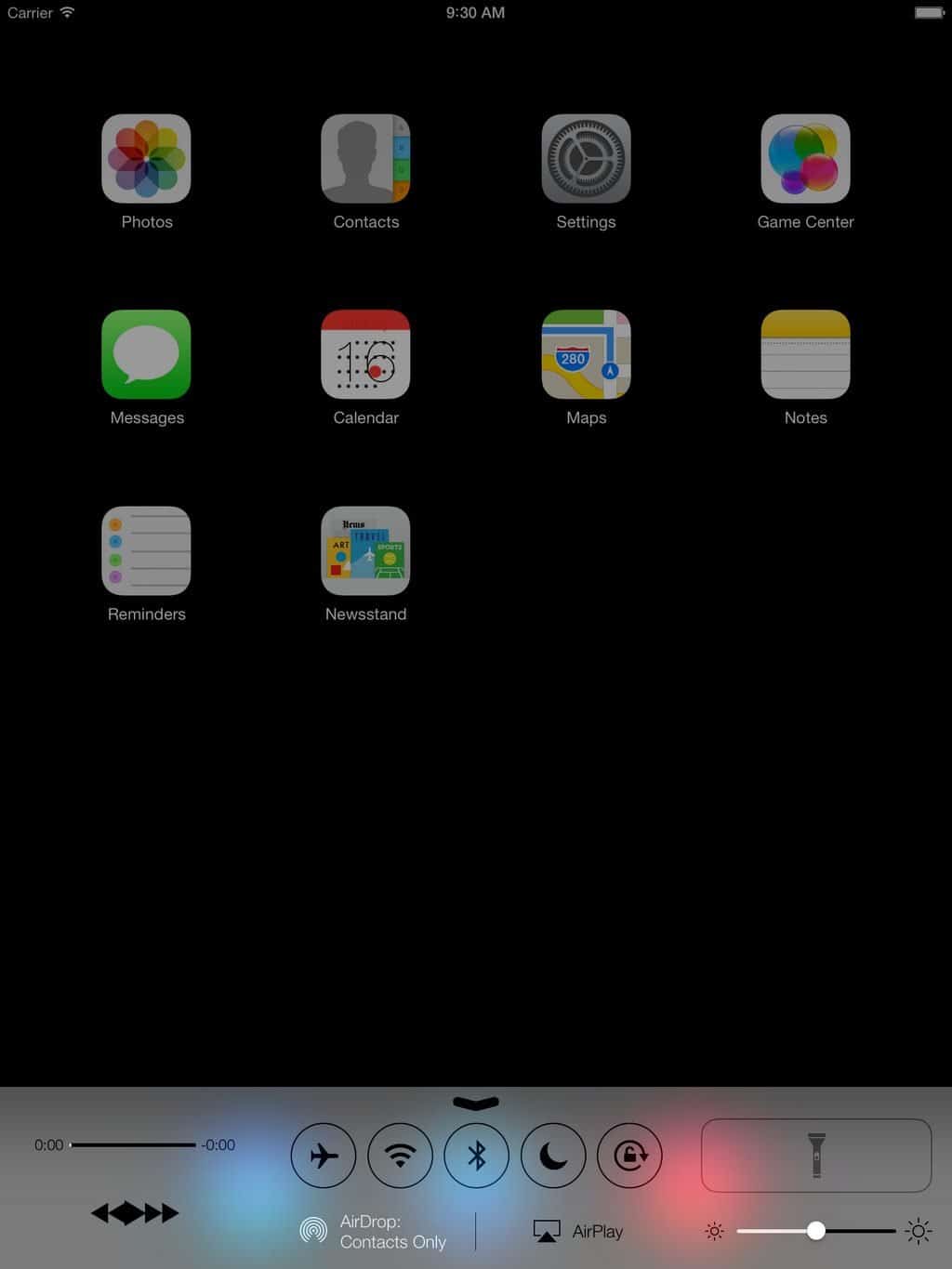 iOS 7 - Control Center auf dem iPad
