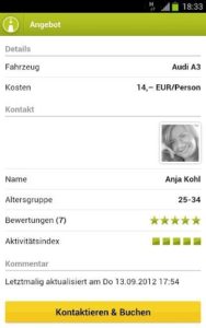 Mitfahrgelegenheit.de - Kontakt und Buchung direkt über Android-App
