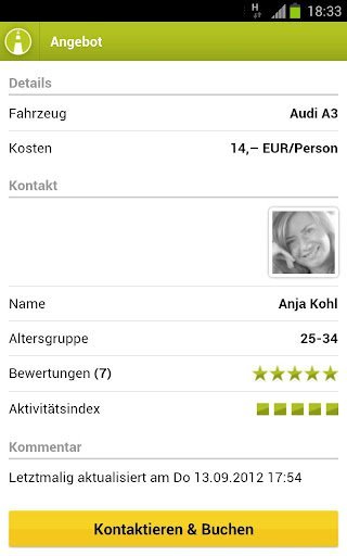 Mitfahrgelegenheit.de - Kontakt und Buchung direkt über Android-App